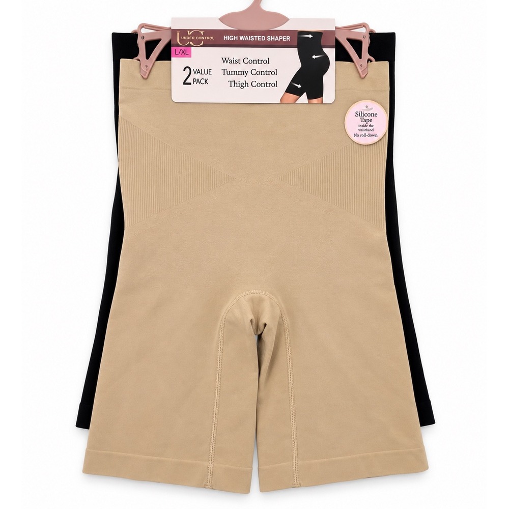 Under Control 2 Pack High Waisted Shaper Shorts Nude Black L/XL CF-25701/12 NWT